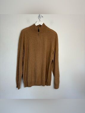 Daniel Hechter Light Camel  Quarter Zip Sweater Pullover 100% Cashmere Mens XL
